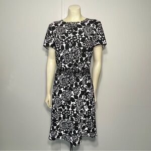 Brooks Brothers Black/White Floral Smocked-waist Pockets Dress Sz. 14